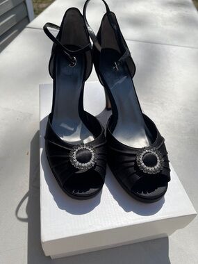 Ann Taylor Loft Satin Peep Toe Strappy Heels SZ 8